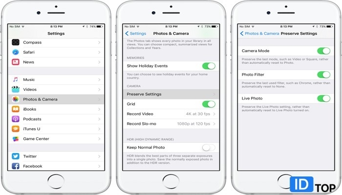 تنظیمات آیفون